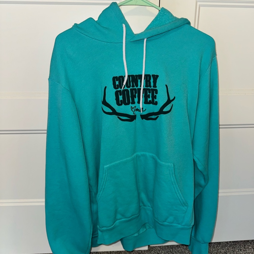 Country Coffee Teal Hooded Sweatshirt
